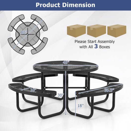  - 45 Inches Outdoor Round Picnic Table and Bench Set for 8 with Umbrella Hole - Outdoor Style Company