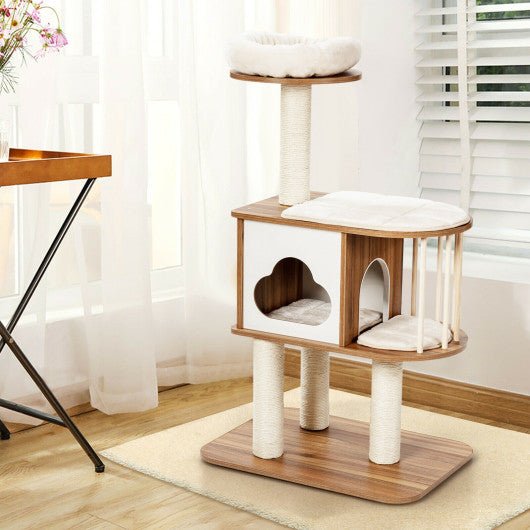  - 46 Inch Wooden Cat Activity Tree with Platform and Cushionsfor for Cats and Kittens - Outdoor Style Company