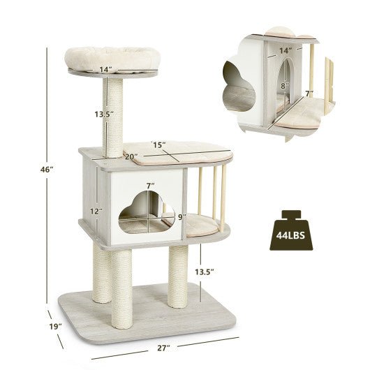  - 46 Inch Wooden Cat Activity Tree with Platform and Cushionsfor for Cats and Kittens - Outdoor Style Company