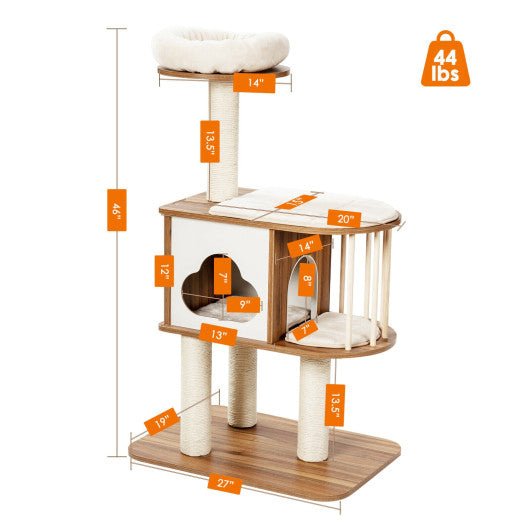  - 46 Inch Wooden Cat Activity Tree with Platform and Cushionsfor for Cats and Kittens - Outdoor Style Company