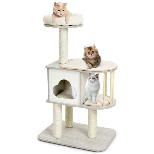  - 46 Inch Wooden Cat Activity Tree with Platform and Cushionsfor for Cats and Kittens - Outdoor Style Company