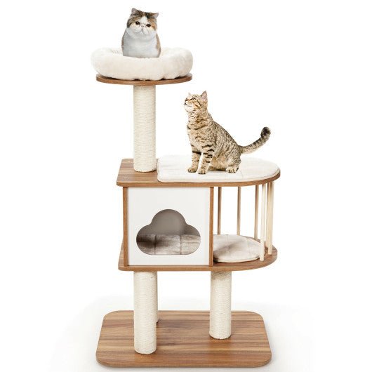  - 46 Inch Wooden Cat Activity Tree with Platform and Cushionsfor for Cats and Kittens - Outdoor Style Company