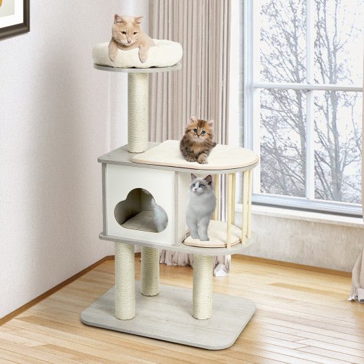  - 46 Inch Wooden Cat Activity Tree with Platform and Cushionsfor for Cats and Kittens - Outdoor Style Company