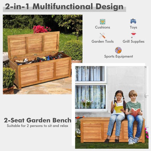  - 47 Gallon Acacia Wood Storage Bench Box for Patio Garden Deck - Outdoor Style Company