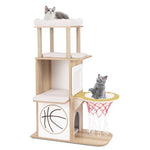  - 47 Inches Wooden Cat Tree with 2 - Story Cat Condo and Basketball Hoop Hammock - Outdoor Style Company