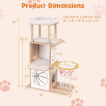  - 47 Inches Wooden Cat Tree with 2 - Story Cat Condo and Basketball Hoop Hammock - Outdoor Style Company