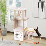  - 47 Inches Wooden Cat Tree with 2 - Story Cat Condo and Basketball Hoop Hammock - Outdoor Style Company