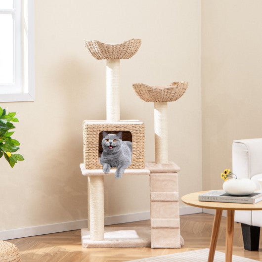  - 48 Inch Cattail Cat Tower with Sisal Scratching Posts Perch and Condo - Outdoor Style Company