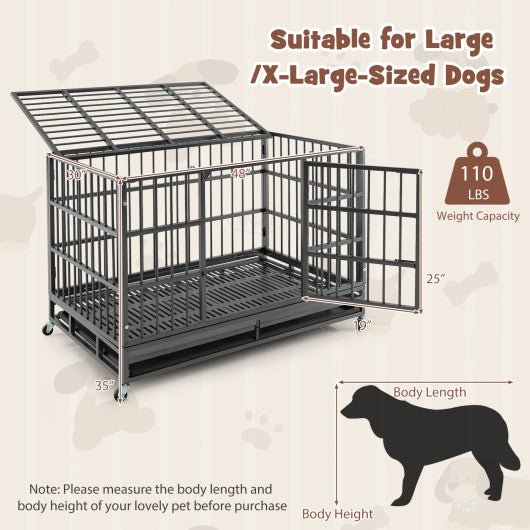  - 48 Inch Foldable Heavy - Duty Metal Dog Cage with Lockable Rolling Casters and Tray - 48 inches - Outdoor Style Company