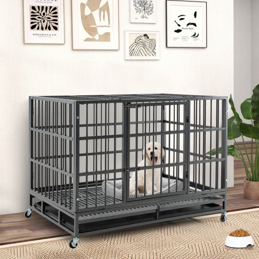  - 48 Inch Foldable Heavy - Duty Metal Dog Cage with Lockable Rolling Casters and Tray - 48 inches - Outdoor Style Company