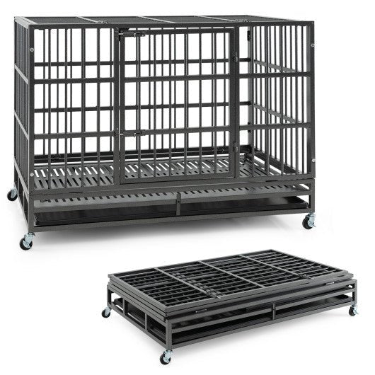  - 48 Inch Foldable Heavy - Duty Metal Dog Cage with Lockable Rolling Casters and Tray - 48 inches - Outdoor Style Company