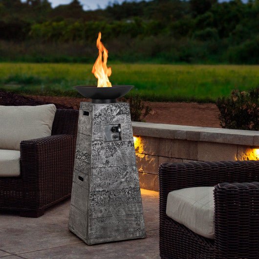  - 48 Inch Propane Fire Bowl Column with Lava Rocks and PVC Cover - Outdoor Style Company