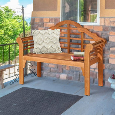  - 49 Inch Eucalyptus Wood Outdoor Folding Bench with Backrest Armrest for Patio Garden - Outdoor Style Company