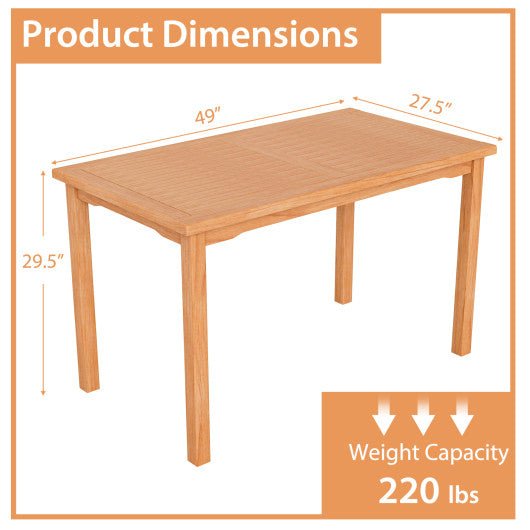  - 49 Inch Rectangle Patio Indonesia Teak Wood Dining Table with Slatted Tabletop Up to 6 - Outdoor Style Company