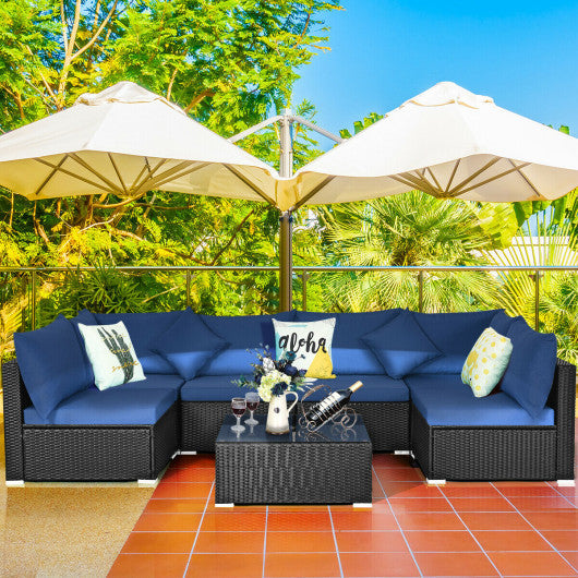  - 7 Pieces Sectional Wicker Furniture Sofa Set with Tempered Glass Top - Outdoor Style Company