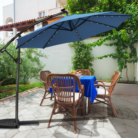 10 ft 360° Rotation Solar Powered LED Patio Offset Umbrella-Blue