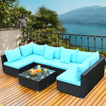  - 7 Pieces Sectional Wicker Furniture Sofa Set with Tempered Glass Top - Outdoor Style Company