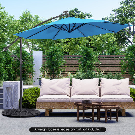 10 Feet Patio Solar Powered Cantilever Umbrella with Tilting System-Blue