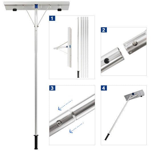  - 5 - 20 Feet Extendable Aluminum Snow Roof Rake with Wheels Handle - Outdoor Style Company