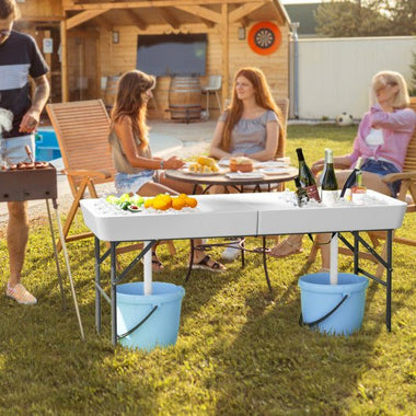  - 5 FT Folding Ice Cooler Table with Double Sinks for Camping Party Picnic Wedding - Outdoor Style Company