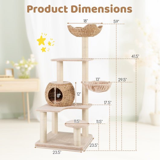  - 5 - Layer Climbing Cat Tree with Sisal Scratching Posts and Washable Cushions - Outdoor Style Company