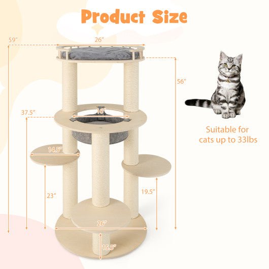  - 5 - level Wooden Cat Tree with Padded Perch Non - woven Hammock - Outdoor Style Company