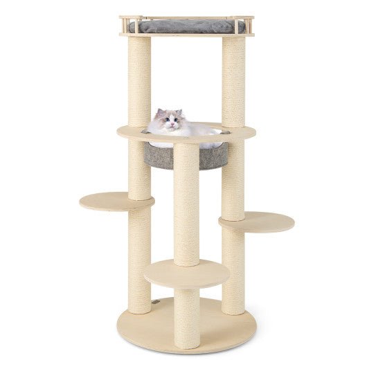  - 5 - level Wooden Cat Tree with Padded Perch Non - woven Hammock - Outdoor Style Company