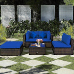  - 5 Pcs Outdoor Patio Rattan Furniture Set Sectional Conversation with Navy Cushions - Outdoor Style Company