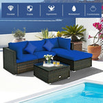  - 5 Pcs Outdoor Patio Rattan Furniture Set Sectional Conversation with Navy Cushions - Outdoor Style Company