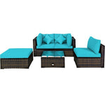  - 5 Pcs Outdoor Patio Rattan Furniture Set Sectional Conversation with Navy Cushions - Outdoor Style Company