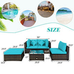  - 5 Pcs Outdoor Patio Rattan Furniture Set Sectional Conversation with Navy Cushions - Outdoor Style Company