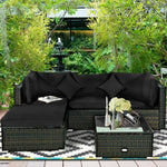  - 5 Pcs Outdoor Patio Rattan Furniture Set Sectional Conversation with Navy Cushions - Outdoor Style Company