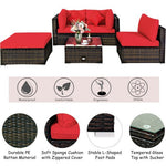  - 5 Pcs Outdoor Patio Rattan Furniture Set Sectional Conversation with Navy Cushions - Outdoor Style Company