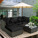  - 5 Pcs Outdoor Patio Rattan Furniture Set Sectional Conversation with Navy Cushions - Outdoor Style Company