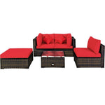  - 5 Pcs Outdoor Patio Rattan Furniture Set Sectional Conversation with Navy Cushions - Outdoor Style Company