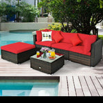  - 5 Pcs Outdoor Patio Rattan Furniture Set Sectional Conversation with Navy Cushions - Outdoor Style Company