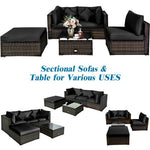  - 5 Pcs Outdoor Patio Rattan Furniture Set Sectional Conversation with Navy Cushions - Outdoor Style Company