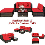  - 5 Pcs Outdoor Patio Rattan Furniture Set Sectional Conversation with Navy Cushions - Outdoor Style Company