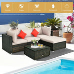  - 5 Pcs Outdoor Patio Rattan Furniture Set Sectional Conversation with Navy Cushions - Outdoor Style Company