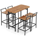  - 5 Piece Acacia Wood Bar Table Set Bar Height Table and Chairs with Metal Frame and Footrest - Outdoor Style Company