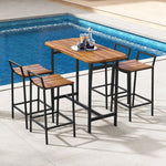  - 5 Piece Acacia Wood Bar Table Set Bar Height Table and Chairs with Metal Frame and Footrest - Outdoor Style Company