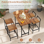  - 5 Piece Acacia Wood Bar Table Set Bar Height Table and Chairs with Metal Frame and Footrest - Outdoor Style Company