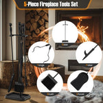  - 5 - Piece Fireplace Tool Set with Tong Brush Shovel Poker Stand - Outdoor Style Company