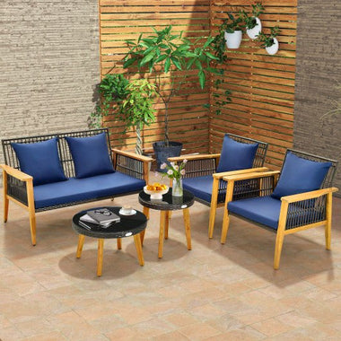  - 5 Piece Outdoor Conversation Set with 2 Coffee Tables for Backyard Poolside - Outdoor Style Company