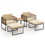  - 5 Piece Outdoor Furniture Set Acacia Wood Chair Set with Ottomans and Coffee Table - Outdoor Style Company