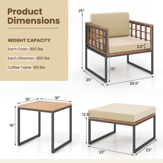  - 5 Piece Outdoor Furniture Set Acacia Wood Chair Set with Ottomans and Coffee Table - Outdoor Style Company