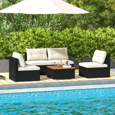  - 5 Piece Outdoor Furniture Set with Solid Tabletop and Soft Cushions - Outdoor Style Company