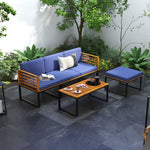  - 5 - Piece Patio Acacia Wood Chair Set with Ottoman and Coffee Table - Outdoor Style Company