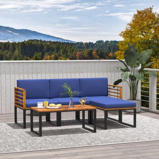  - 5 - Piece Patio Acacia Wood Chair Set with Ottoman and Coffee Table - Outdoor Style Company