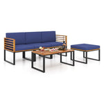  - 5 - Piece Patio Acacia Wood Chair Set with Ottoman and Coffee Table - Outdoor Style Company